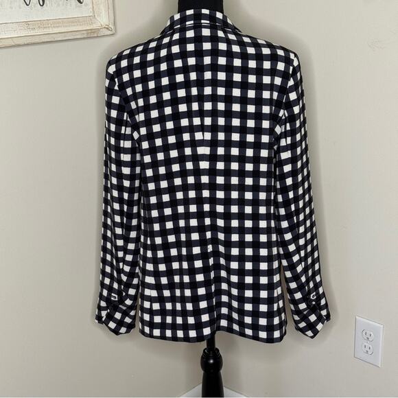 Banana Republic Gingham Check Blazer Blue Black White Size 14 - Picture 3 of 9